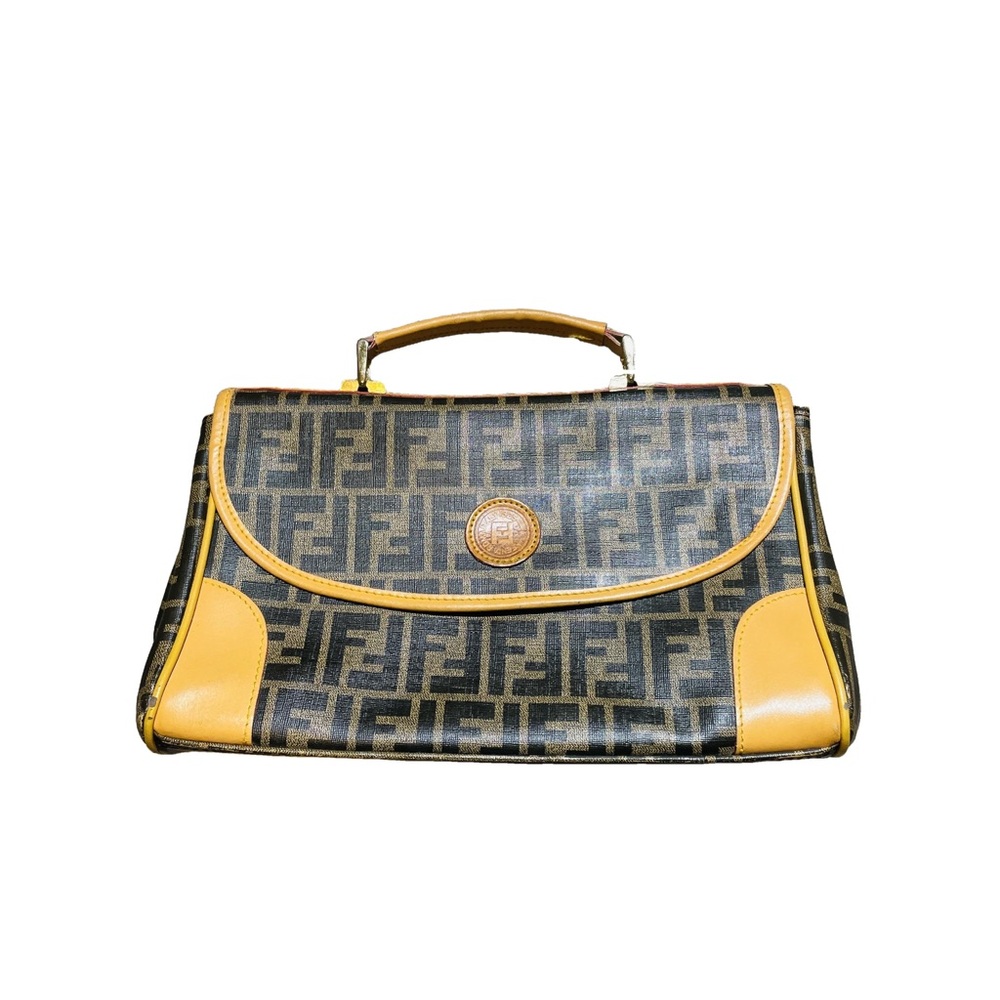 Fendi Vintage 1925 Rare Brown Yellow Leather Bag Italy Classic Old Money Chic